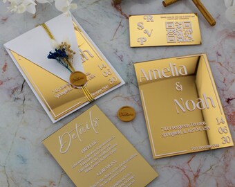 Luxus Spiegel Gold Acryl Hochzeitseinladung Set, klare Einladungen, Quinceanera Acryl Einladungen, Invitaciones de Boda, Sweet 16 Invite