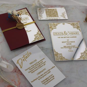 Luxus Silber Spiegel Acryl Hochzeitseinladung Set, Silberne Einladungen, Goldfolie Gedruckt Acryl Hochzeitseinladung, Hochzeitseinladung