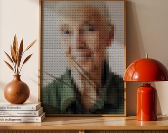 Jane Goodall Wand Kunst zum ausdrucken In pixelartiger Retro-Ziegelstein-Mosaik Print Housewarming Geschenk Abstrakt Instant Download