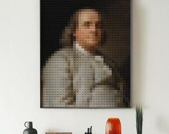 Benjamin Franklin - Joseph Siffrein Duplessis | Mosaik Pixel Kunst | Retro geometrische Wandkunst | Klassische Kunst Digitaldruck