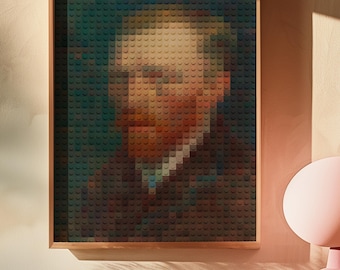 Selbstporträt - Vincent Van Gogh | Mosaik Pixel Kunst | Retro geometrische Wandkunst | Sofortdownload | Abstraktes Pixel Portrait Poster