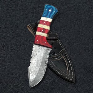 American Handle Handmade Hunting Knife Skinner Knife Damascus Steel With Premium Leather Sheath