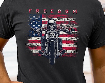 Comfort Colors® Vintage Freedom Motorcycle Shirt American Flag Biker Sweatshirt Chopper Graphic Tee Skull Motorcycle Tee Patriotic Shirt