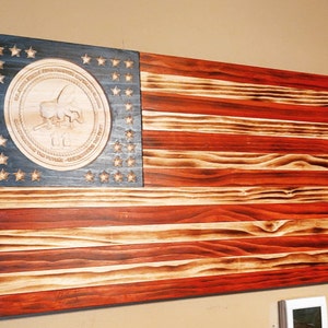 Rustic American Flag US Navy Seabees Battalion 11 | Wooden American Flag
