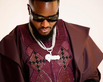 3pcs Wine African Agbada Suit: Traditional Wedding Outfit