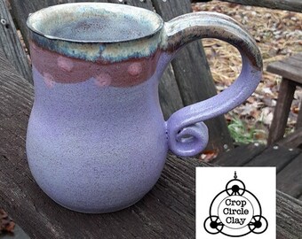 Lilac purple and pink pottery coffee mug handmade ceramic mug wheel thrown pottery burgundy Crop Circle Clay