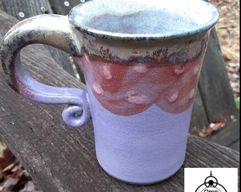 Lovely lilac purple pottery coffee mug handmade ceramic burgundy wheel thrown pottery mug Crop Circle Clay