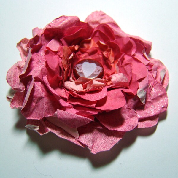 Handmade 12 Layer Pink Flower Embellishment with Brad