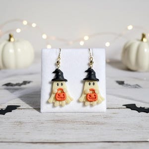 Glow in the Dark Ghost Witch Earrings: Handmade Polymer Clay Halloween Jewelry
