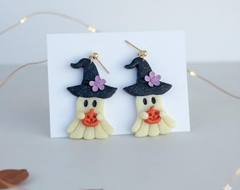 Glow in the Dark Ghost Witches Earring: Handmade Polymer Clay Halloween Jewelry