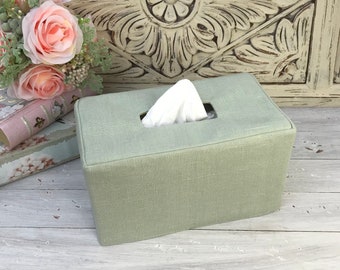 Green European Linen Rectangle Reversible Tissue Box Cover