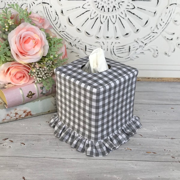Gingham ruffle tissue box cover pick your color