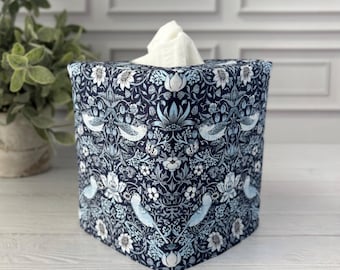 Housse réversible pour boîte de mouchoirs Blue Strawberry Thief, en tissu William Morris