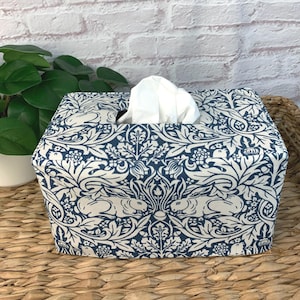 Brer Rabbit in navy William Morris fabric rectangle reversible tissue box cover