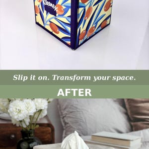 Peut inclure: Une housse de bo&icirc;te &agrave; mouchoirs carr&eacute;e en tissu avec une texture beige neutre rappelant le lin. La housse pr&eacute;sente une ouverture rectangulaire sur le dessus, laissant d&eacute;passer un mouchoir blanc. Le design est uni et sobre.