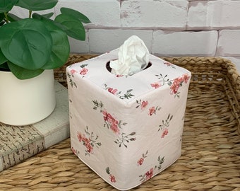 Sweet Rose/rose pink linen reversible tissue box cover