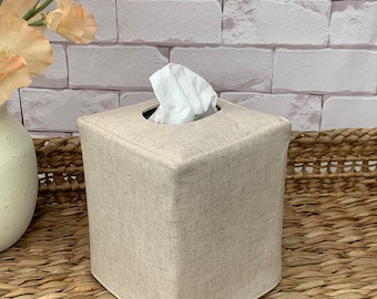 Natural linen cotton blend reversible tissue box cover