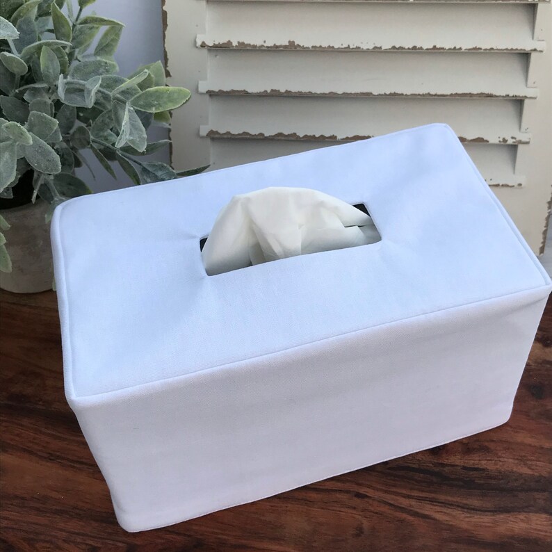 White Linen Rectangle Reversible Tissue Box Cover Etsy