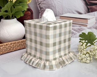 Gingham Ruffle Tissue Box Cover | Handmade Farmhouse Home Decor | Kleenex Box Cover | Cottage Style Gift | Choose Your Color