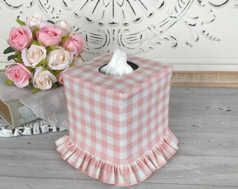 Gingham ruffle tissue box cover- pick the color