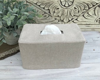 Natural Flax Linen cotton blend Rectangle Reversible Tissue Box Cover