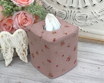 Pink shabby chic rose linen blend reversible tissue box cover