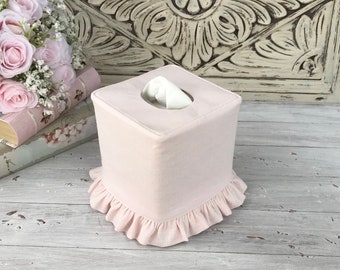 Soft Pink Linen ruffle tissue box cover