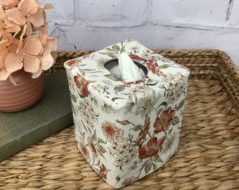 Dreams in Dusk floral/Natural flax linen cotton blend reversible tissue box cover