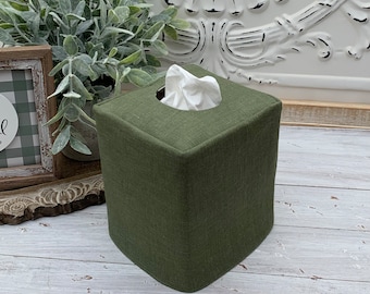 Dried Herb green linen/Natural flax linen cotton blend reversible tissue box cover