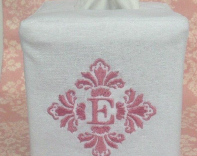 Monogram Linen Tissue Box Cover Etsy