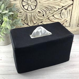 Black linen cotton blend rectangle reversible tissue box cover