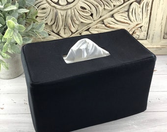 Black linen/cotton blend rectangle reversible tissue box cover