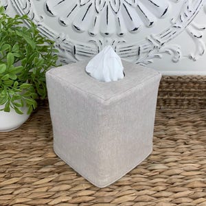 Natural flax linen cotton blend reversible tissue box cover