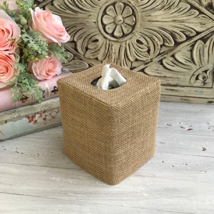 Burlap natural tissue box cover