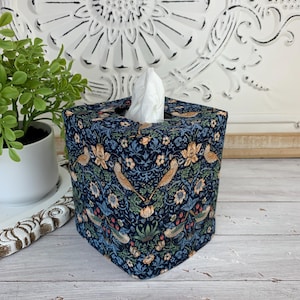 Birds in navy William Morris reversible tissue box cover
