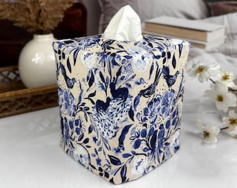 Housse pour boîte de mouchoirs en coton florale Blue Bird, accent réversible