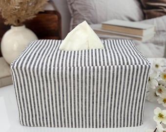 Stripe linen cotton blend Rectangle Reversible Tissue Box Cover