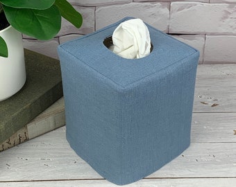 Blue lake linen reversible tissue box cover