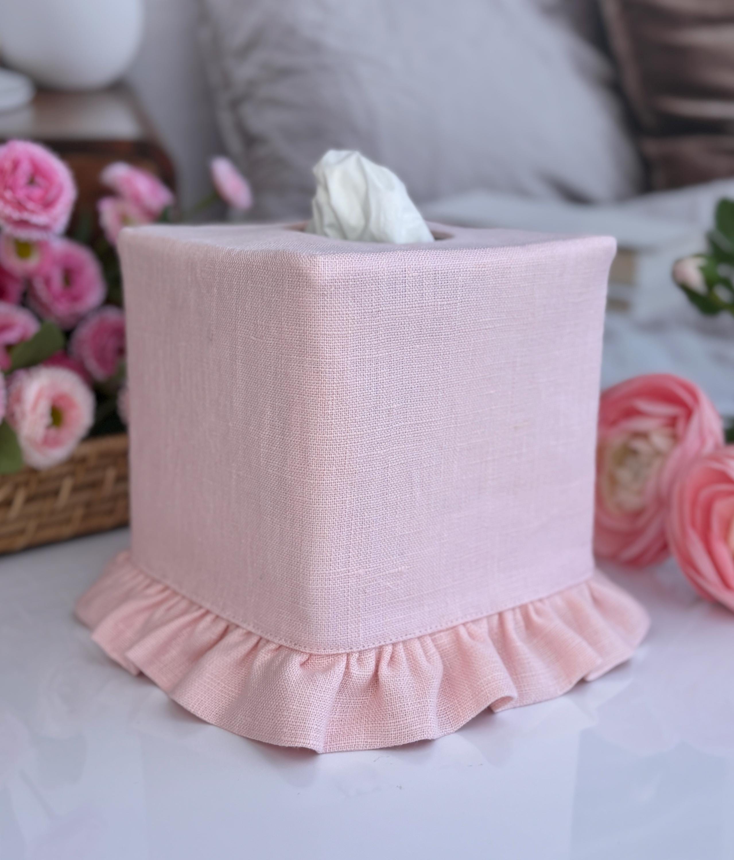 Handmade Pink Linen Tissue Box Cover With Ruffle | Shabby Chic Home ...