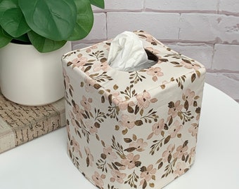 Vintage flowers/Dark vanilla brown linen reversible tissue box cover