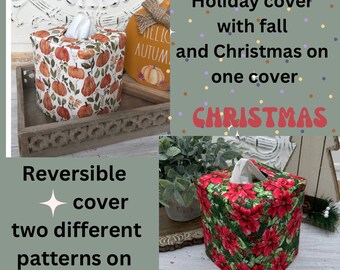 Fall Pumpkins/Christmas poinsettia reversible tissue box cover