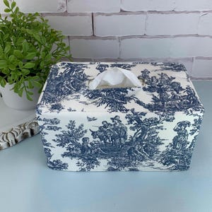 Toile and stripe cotton rectangle reversible tissue box cover-pick the color