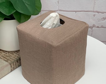 Dark vanilla brown linen reversible tissue box cover