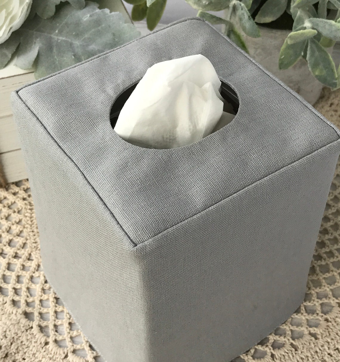 Gray Linen Tissue Box Cover Etsy