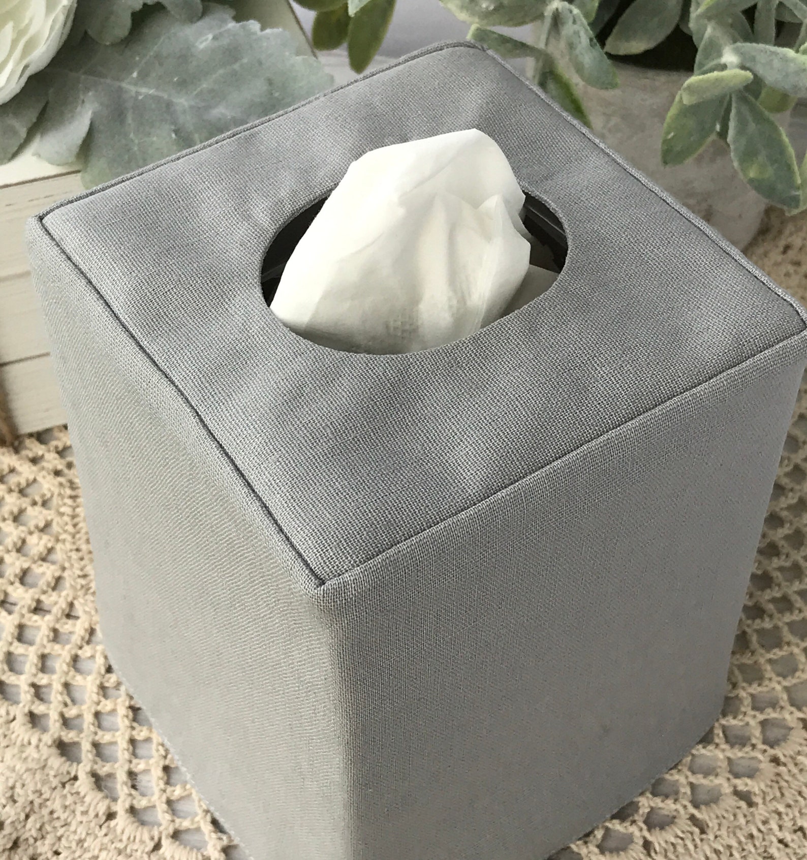 Gray Linen Tissue Box Cover Etsy