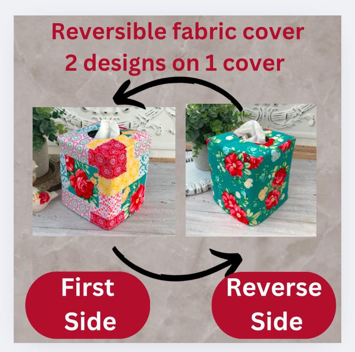 Vintage Floral Patchwork Reversible Tissue Box Cover - Etsy