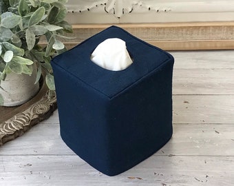 Navy Linen reversible tissue cover