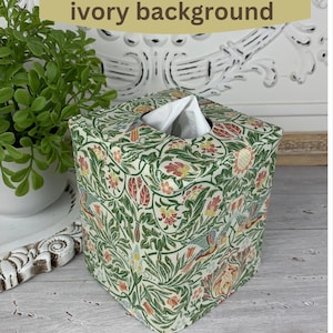 Birds in Green William Morris reversible fabric tissue box cover