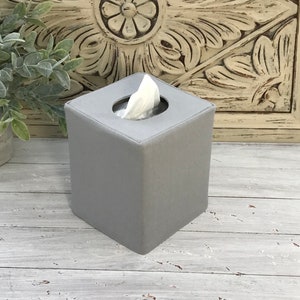 Gray linen cotton blend reversible tissue box cover