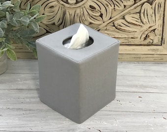 Gray linen cotton blend /dark gray linen reversible tissue box cover